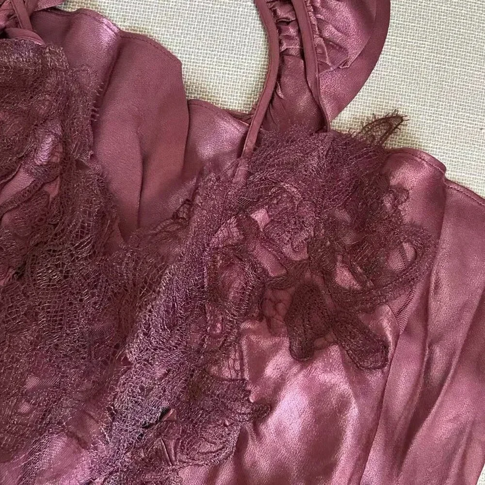 Bardot Ivy Lace Detail Maxi Dress Small Plum Satin Party Cocktail - Picture 7 of 9